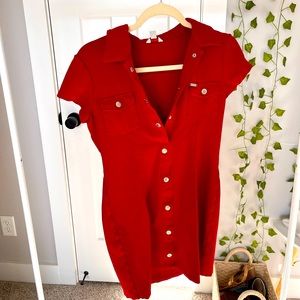 Red Guess Button Dress